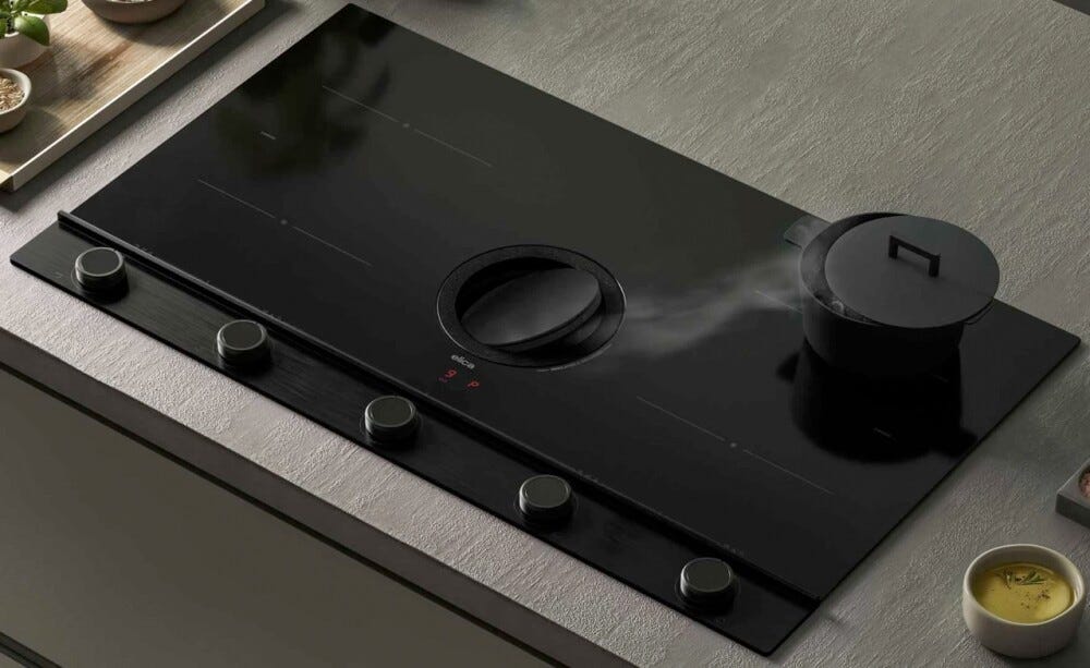 Elica NIKOLATESLA UNPLUGGED EVO BL/A/90 Evo Collection Piano cottura induzione cm. 90, cappa integrata, vetro nero/alluminio nero