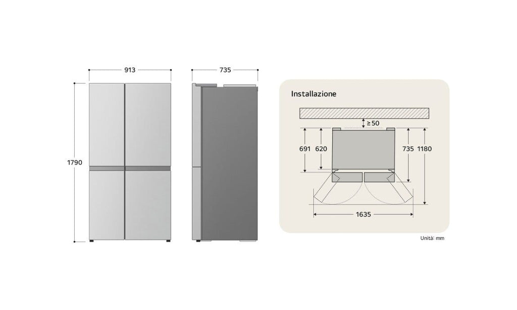 LG GSXE91EVAD Frigorifero americano Side-by-Side InstaView Door-in-Door, 628 L, Classe D, Total No Frost, Wi-Fi, Dispenser UVnano, Black Steel