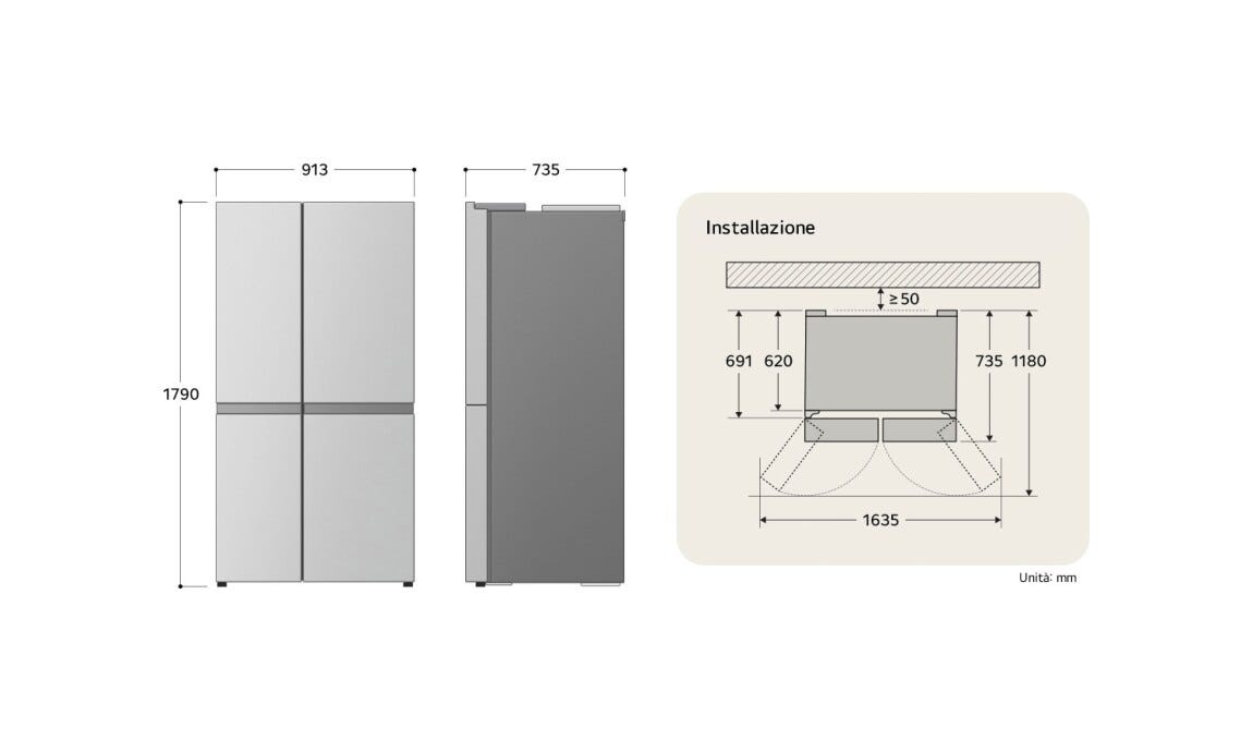 LG GSXE91EVAD Frigorifero americano Side-by-Side InstaView Door-in-Door, 628 L, Classe D, Total No Frost, Wi-Fi, Dispenser UVnano, Black Steel