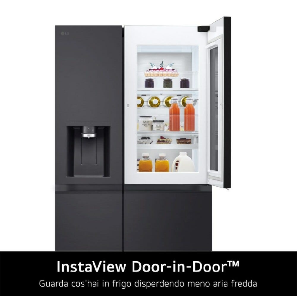 LG GSXE91EVAD Frigorifero americano Side-by-Side InstaView Door-in-Door, 628 L, Classe D, Total No Frost, Wi-Fi, Dispenser UVnano, Black Steel