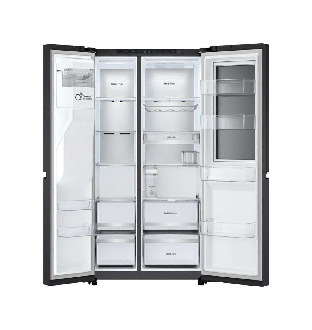 LG GSXE91EVAD Frigorifero americano Side-by-Side InstaView Door-in-Door, 628 L, Classe D, Total No Frost, Wi-Fi, Dispenser UVnano, Black Steel