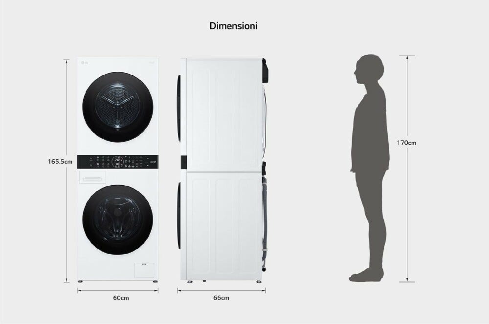 LG WT1210WWF TurboWash360 Colonna bucato cm. 60 - lavaggio 12 kg - asciugatura 10 kg - bianco