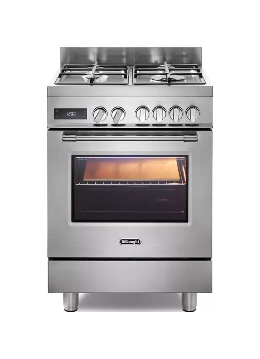 De Longhi PRO 66 MXL PZ Cucina da accosto cm. 60 - 4 fuochi gas + 1 forno elettrico - inox