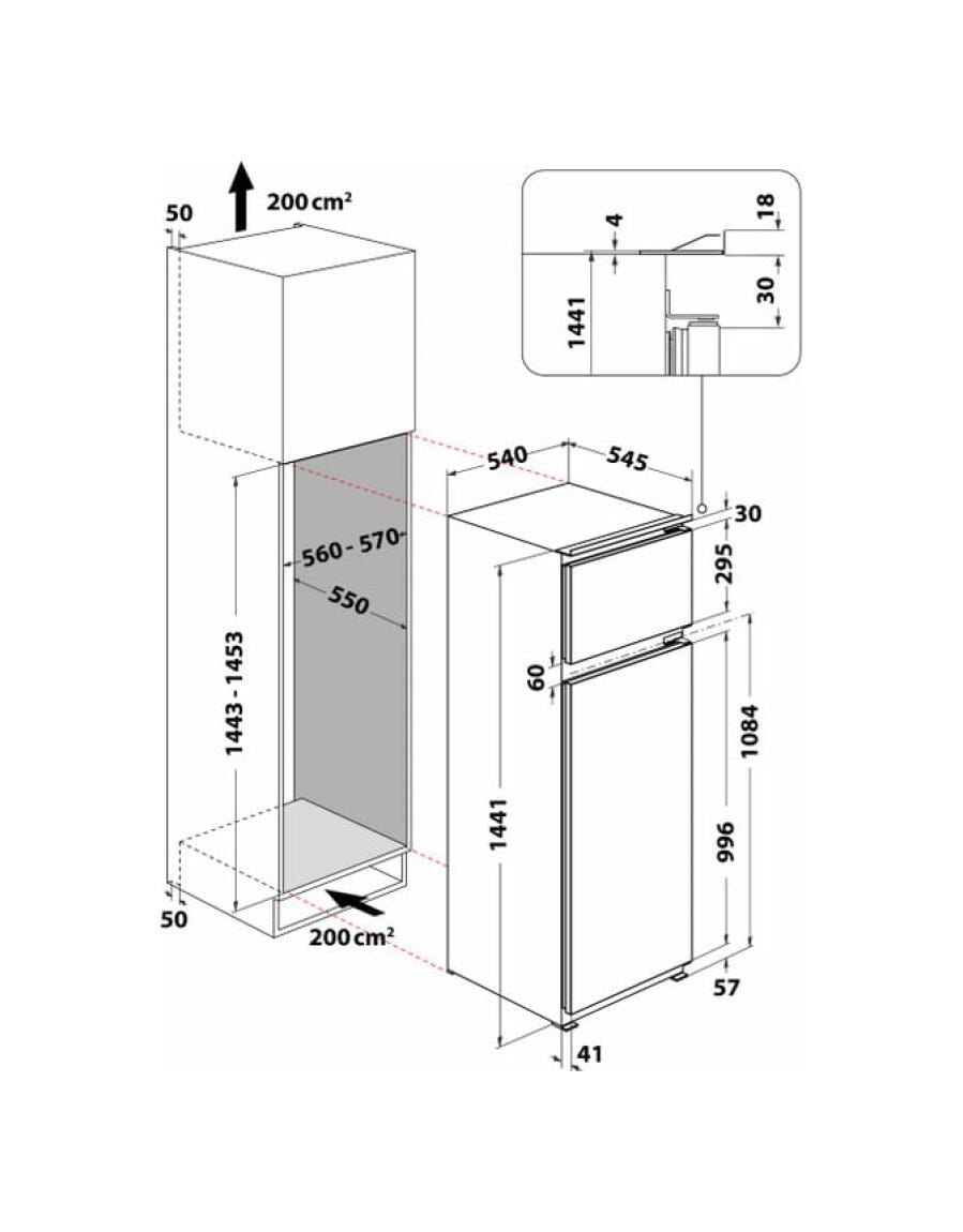 Hotpoint Ariston BDFS 2422 Frigorifero con congelatore da incasso cm. 54 h. 144 - lt. 218