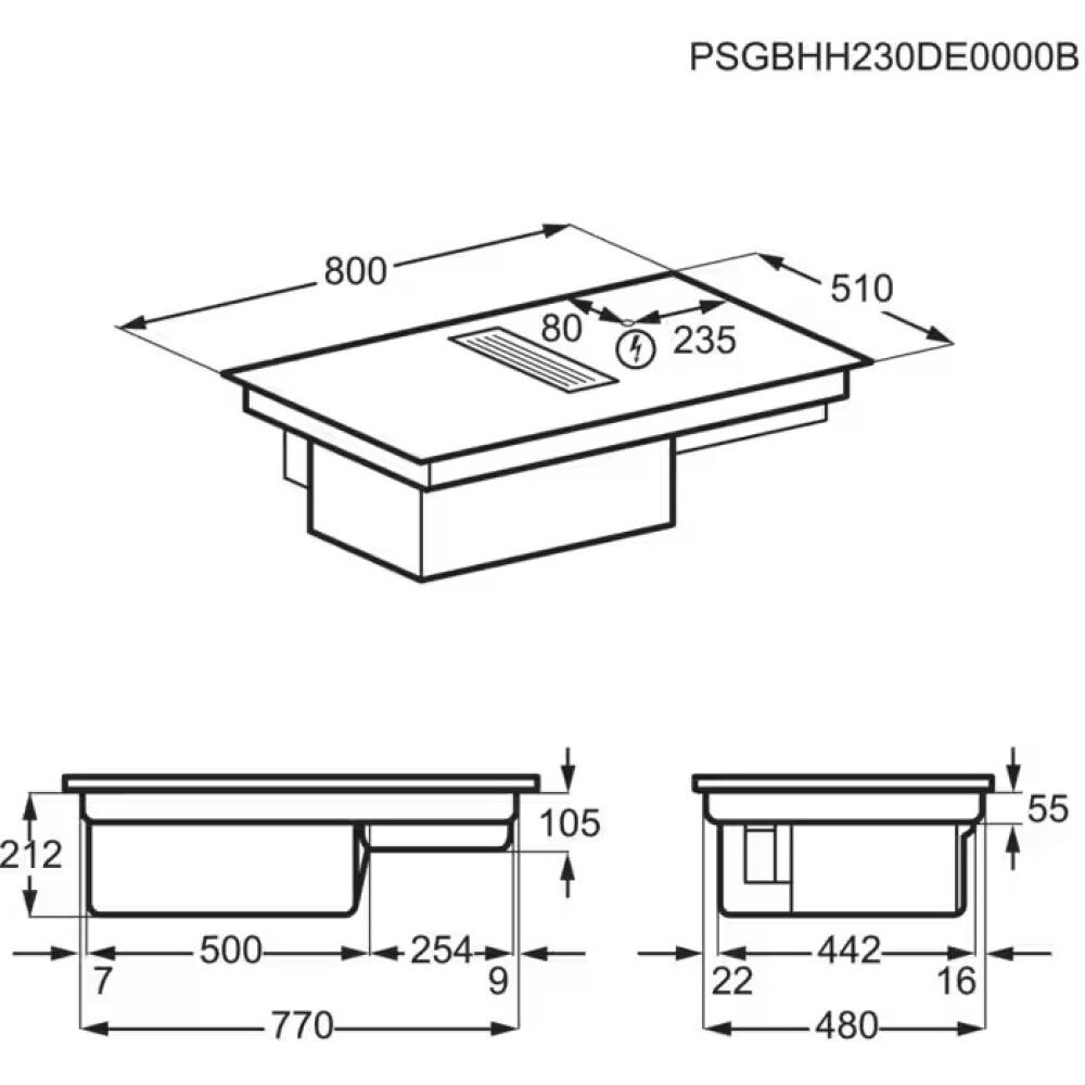 Electrolux KCC84450CZ SaphirMatt Piano cottura induzione con cappa integrata cm. 80 - vetro nero