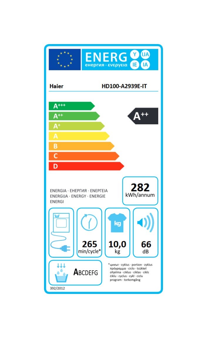 Haier HD100-A2939E-IT I-Pro Serie 3 Asciugatrice cm. 60 - capacità 10 kg - bianco