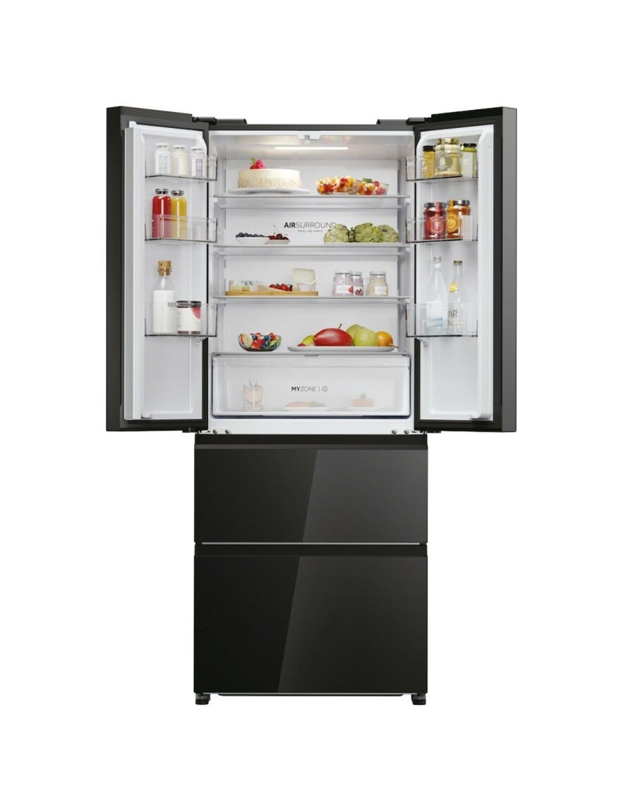 Haier HFR3718ENGB 70 SERIE 3 Multi Door Frigorifero con congelatore french door - cm. 70 h. 178 - lt. 402 - vetro nero