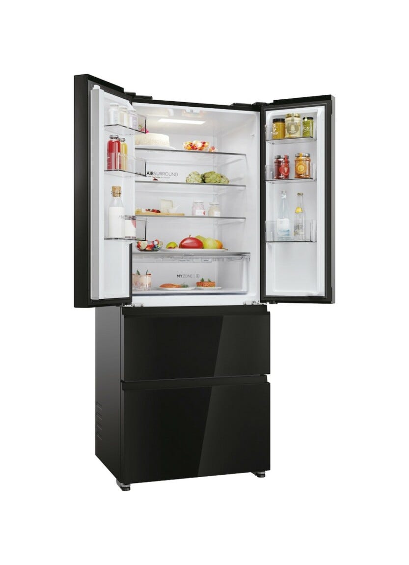 Haier HFR3718ENGB 70 SERIE 3 Multi Door Frigorifero con congelatore french door - cm. 70 h. 178 - lt. 402 - vetro nero