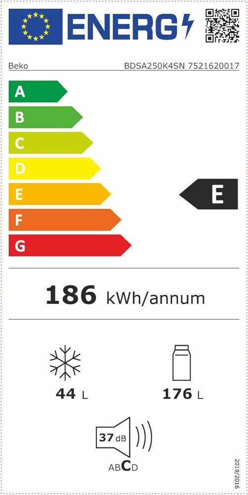 Beko BDSA250K4SN LH Frigorifero con congelatore ad incasso cm. 54 h. 145 - lt. 220