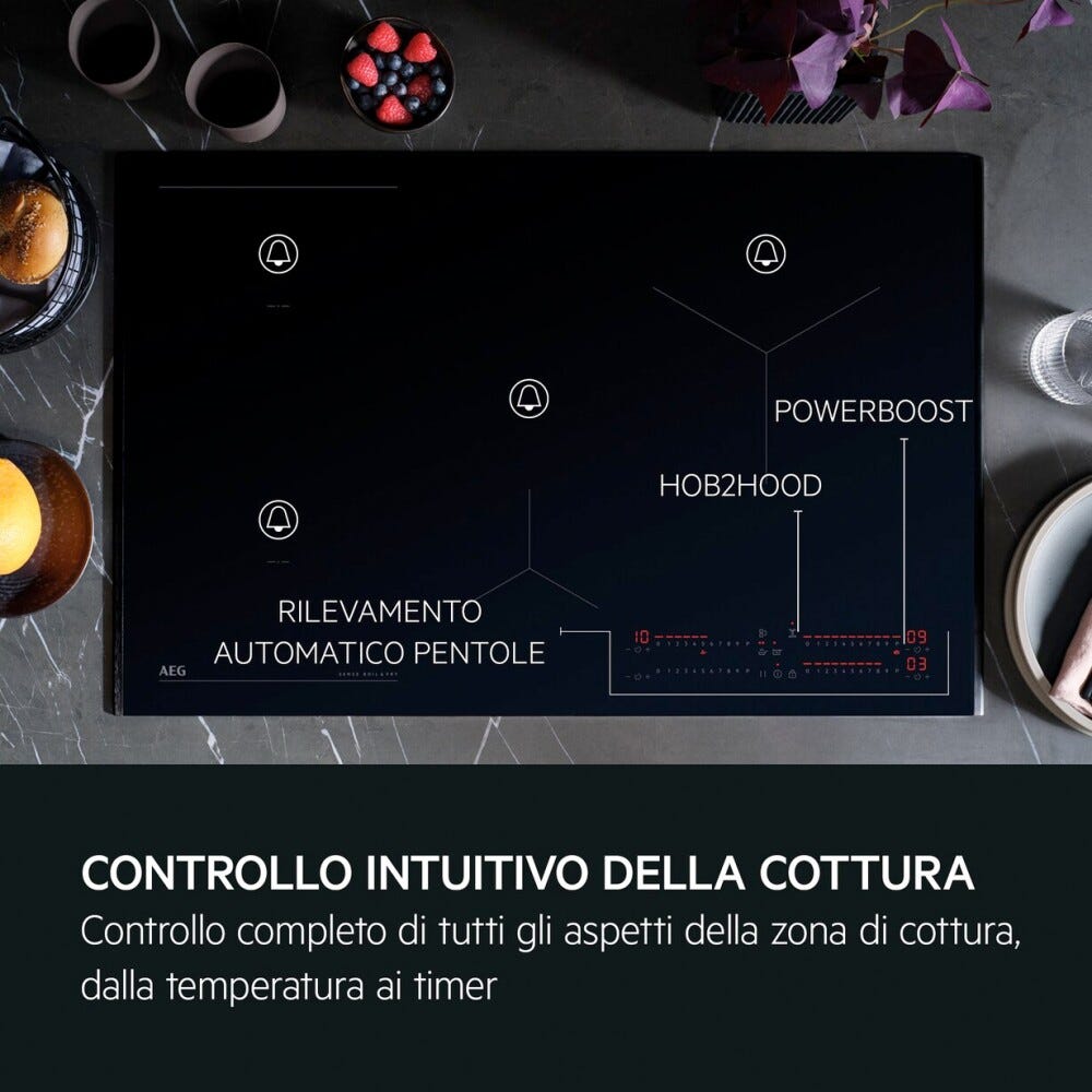 AEG NII74B30FB Serie 8000 SenseBoil+Fry Piano cottura a induzione, 68 cm, 4 zone, SenseBoil+Fry, Bridge, Hob2Hood