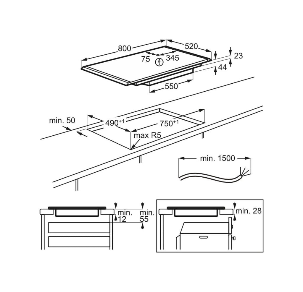 AEG NIK85M00AZ 6000 Piano cottura a induzione 80 cm, 5 zone con Doppio Bridge, Hob2Hood, SaphirMatt
