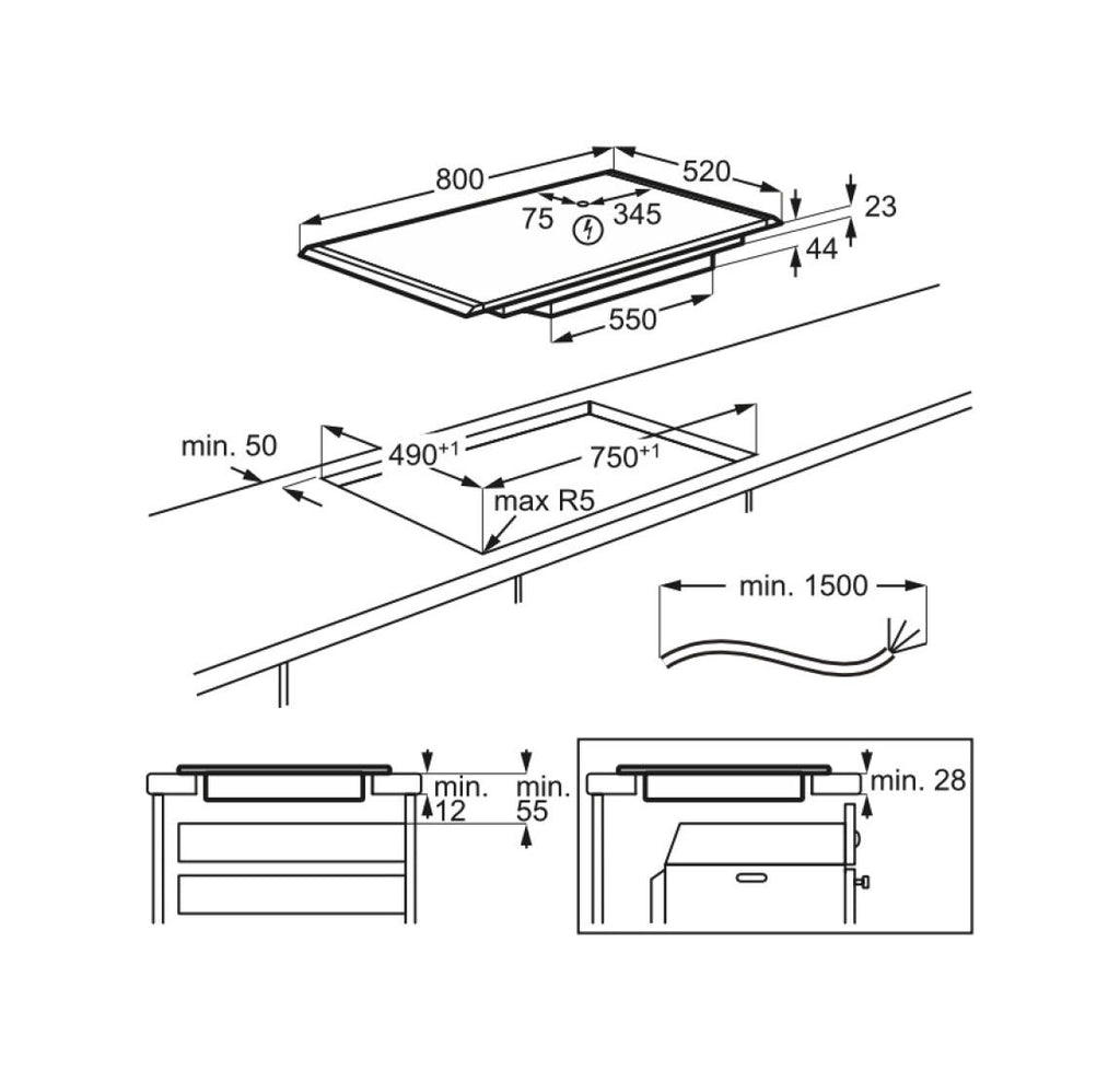 AEG NIK85M30AZ 8000 Piano cottura a induzione 80 cm, 5 zone, SenseBoil & Fry, SaphirMatt nero opaco