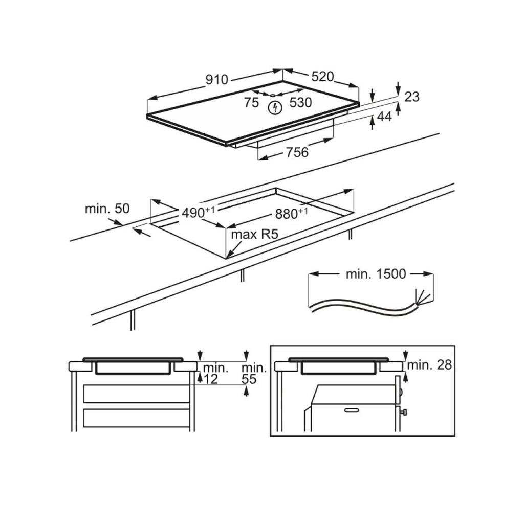 AEG NIK95I00FB 6000 FlexBridge Piano cottura ad induzione 91 cm, 5 zone FlexiBridge, PowerSlide, Hob2Hood, nero