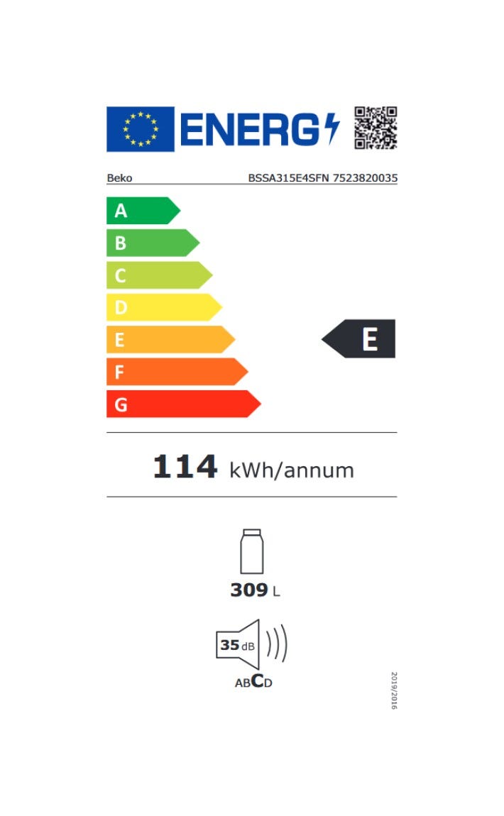 Beko BSSA315E4SFN Frigorifero da incasso - cm. 54 h 178 - lt. 309