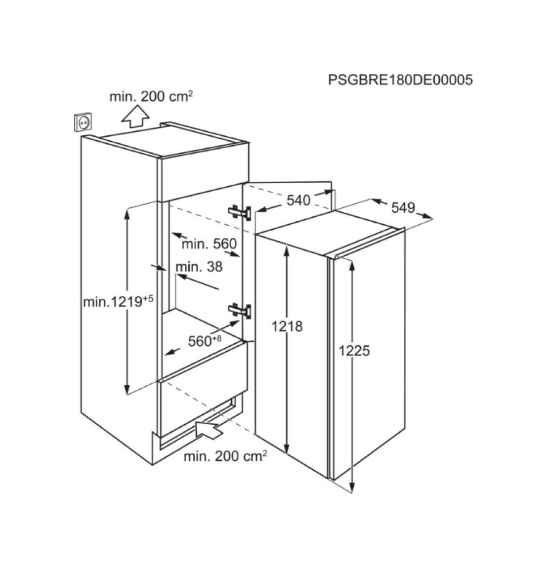 AEG NSF5O12ES Serie 5000 Optispace Frigorifero con congelatore monoporta da incasso cm. 54 h. 122 - lt. 174