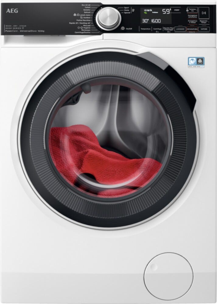 AEG LWR8T166YAB kombi 8000 PowerCare Lavasciuga cm. 60 - lavaggio 10 kg - asciugatura 6 kg - bianco/nero