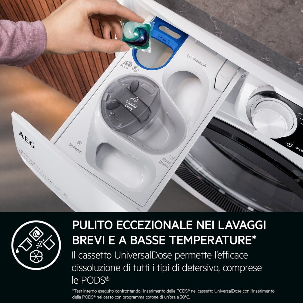AEG LWR8T166YAB kombi 8000 PowerCare Lavasciuga cm. 60 - lavaggio 10 kg - asciugatura 6 kg - bianco/nero