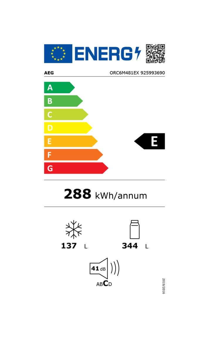 AEG ORC6M481EX Serie 6000 Frigorifero con congelatore a libera installazione cm. 70 h. 192 - lt. 481 - inox