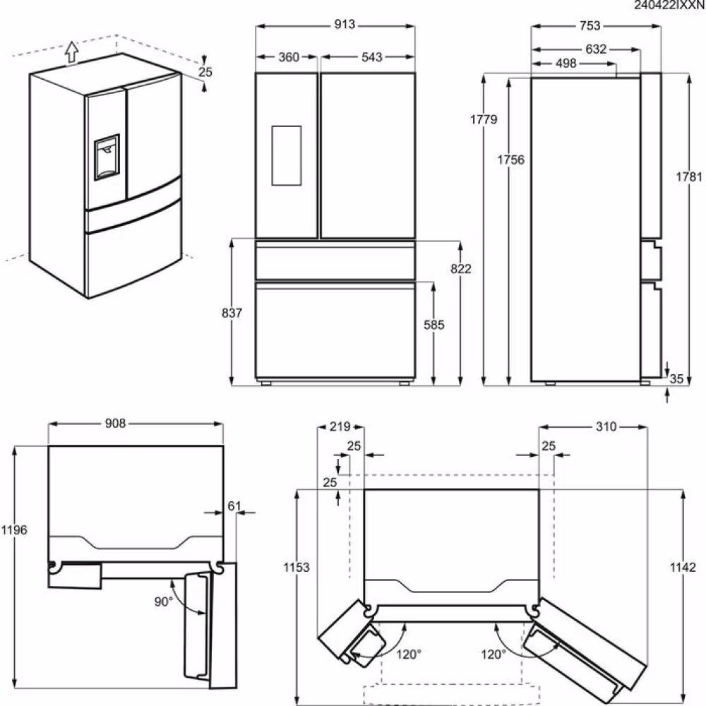 AEG RMB954E9VX Serie 9000 MultiSwitch Frigorifero con congelatore french door a libera installazione cm. 92 h. 175 - lt. 617 - inox antimpronta