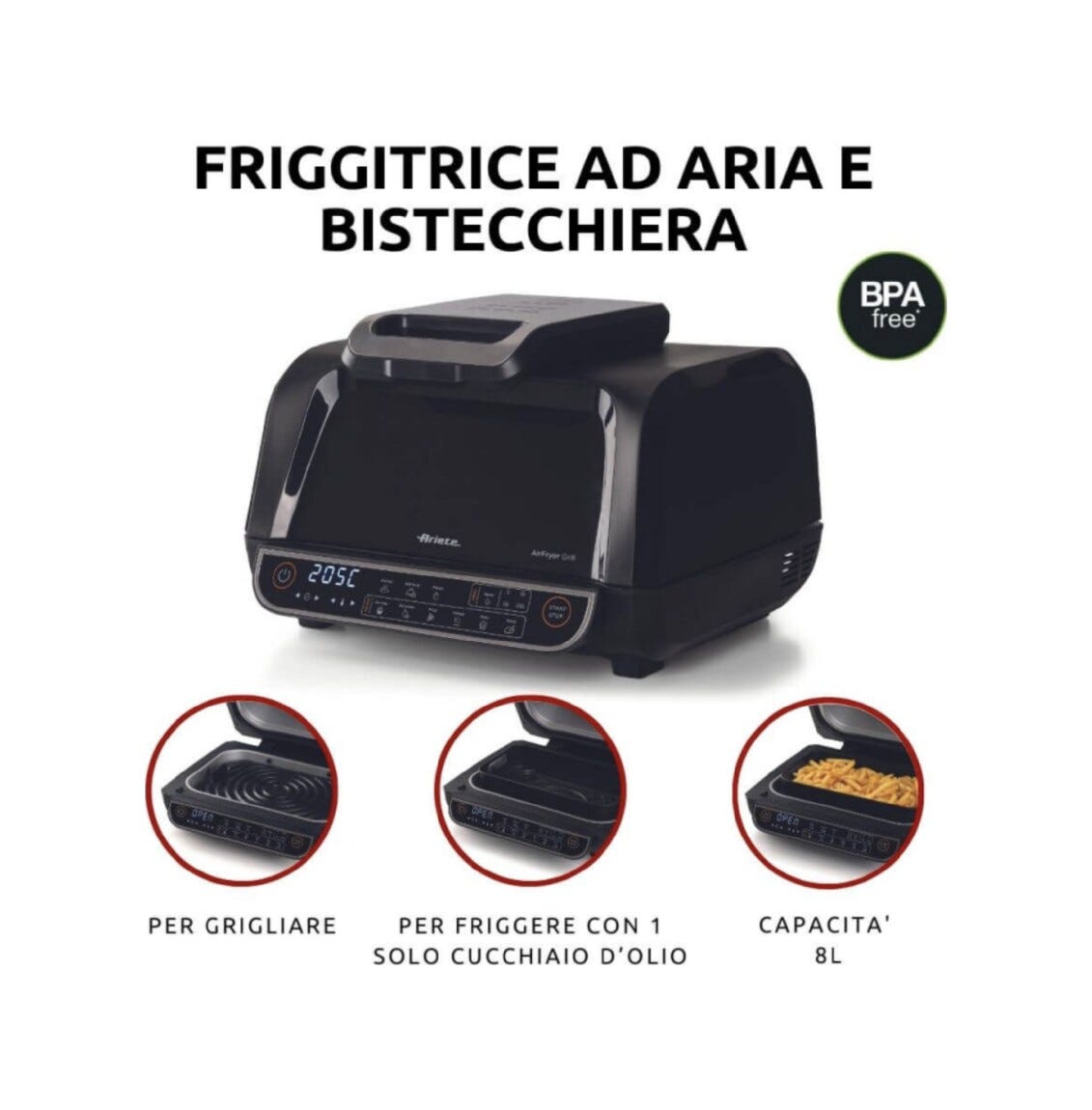 Ariete 4635 Air Fryer Grill Friggitrice ad aria e grill - 8 lt - nero