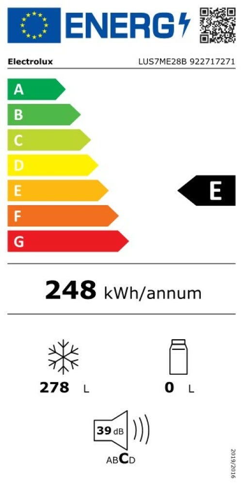 Electrolux LUS7ME28B Serie 700 Congelatore verticale a libera installazione - cm. 60 h. 186 - lt. 278 - nero