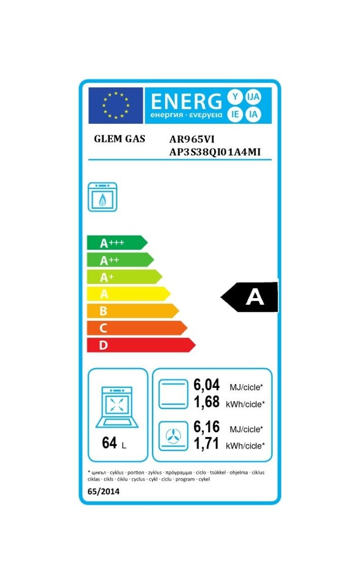Glem AR965VI Alpha Cucina da accosto cm. 90x60 - 5 fuochi + 1 forno a gas - inox