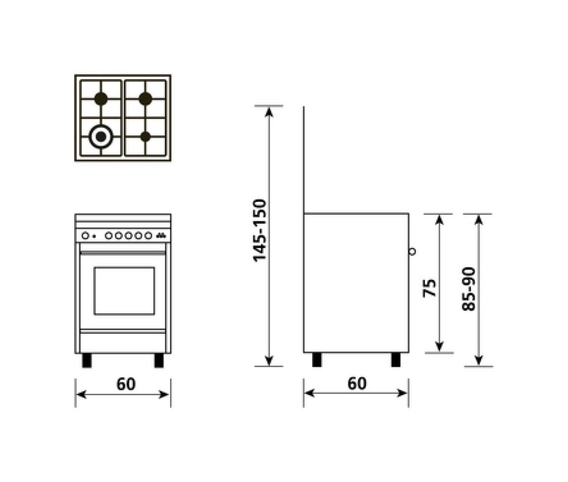 Glem SA664MWH6 Specialista Cucina da accosto cm. 60 - 4 fuochi a gas - bianco opaco