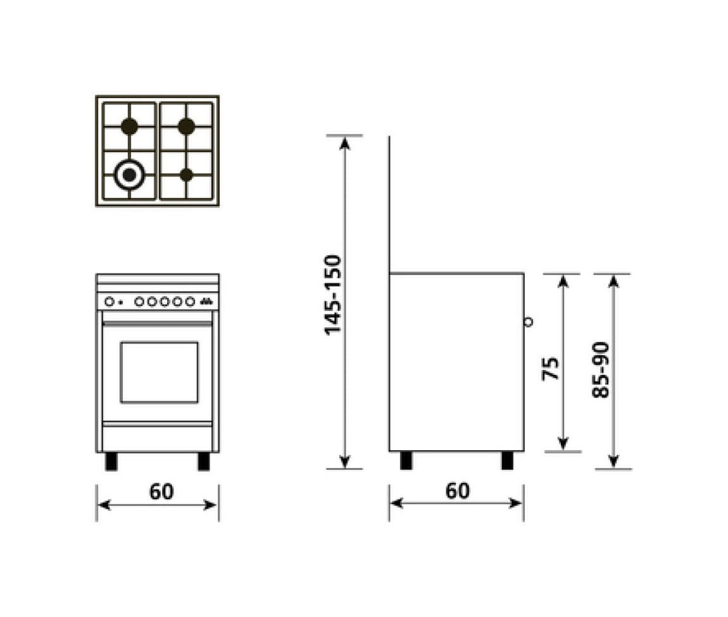 Glem SA66TVI Specialista Cucina da accosto cm. 60 - 4 fuochi a gas - inox