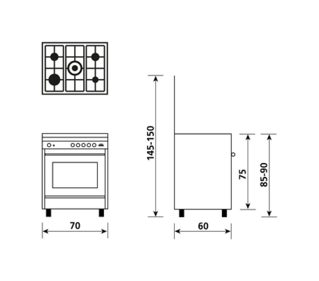 Glem SA765MI6 Specialista Cucina da accosto cm. 70 - 5 fuochi a gas - inox