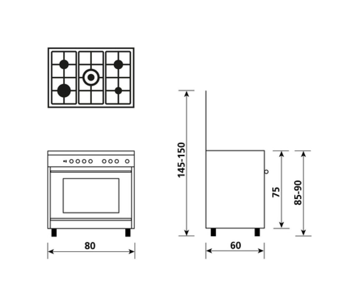 Glem SA865MI6 Specialista Cucina da accosto cm. 80 - 5 fuochi a gas - inox