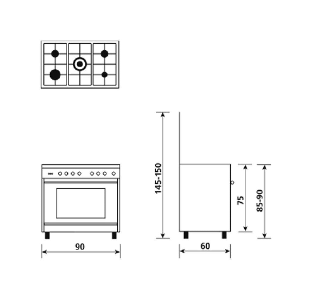 Glem SA965MBK Specialista Cucina da accosto cm. 90 - 5 fuochi a gas - nero opaco