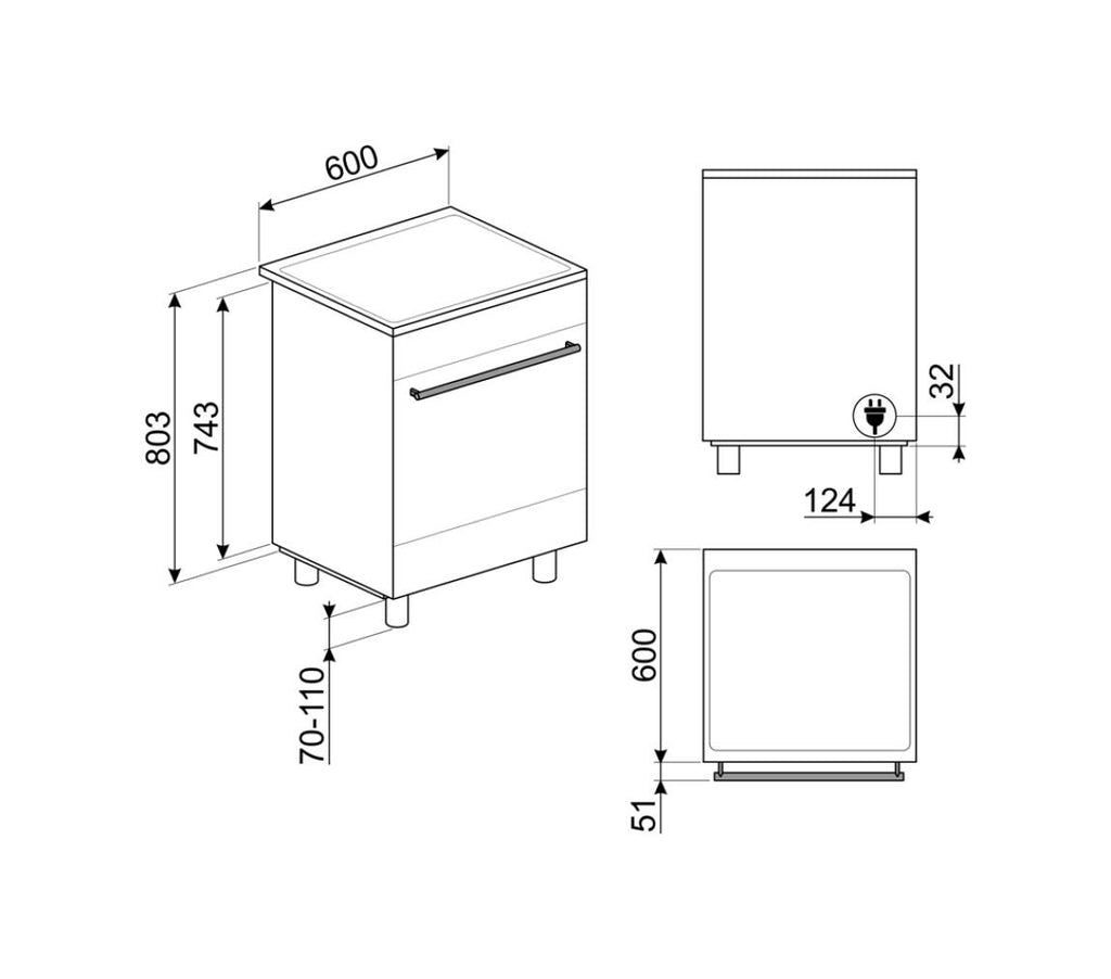Smeg C6IMBLT2 Classica Cucina da accosto cm.60x60 - 4 zone induzione + 1 forno elettrico - nero