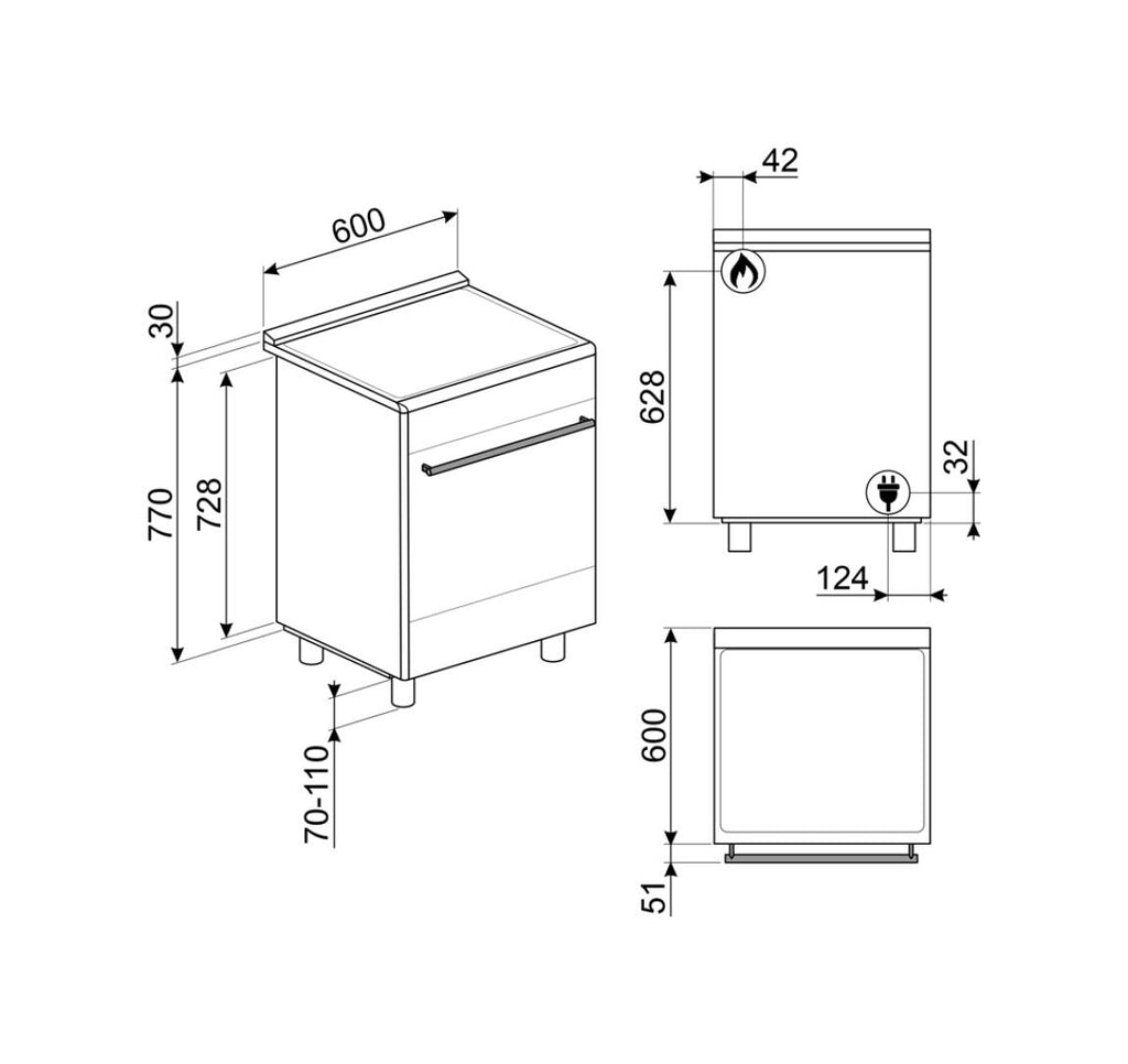 Smeg GP61X9 Cucina da accosto cm. 60x60 - 4 fuochi a gas + 1 forno elettrico - inox satinato