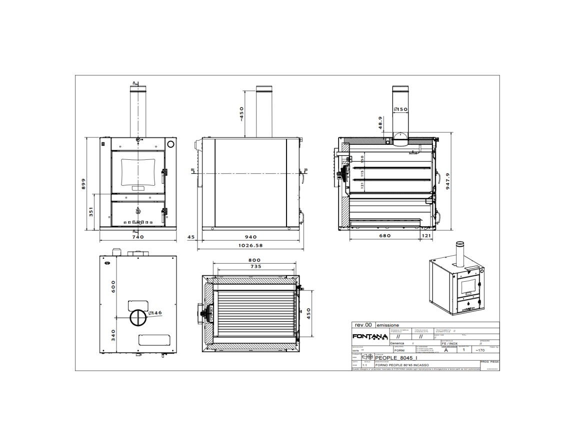 Fontana Forni People Incasso Forno incasso a legna - antracite