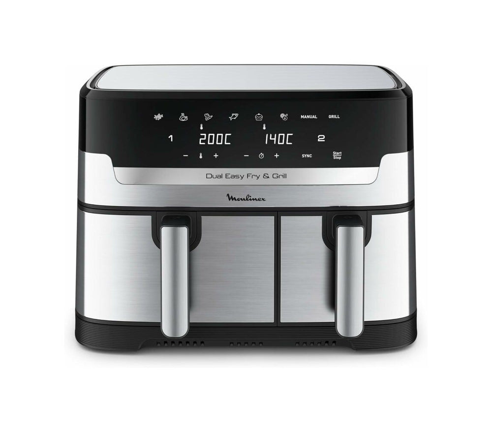Moulinex EZ905D20 Dual Easy Fry & Grill Friggitrice ad aria doppio cestello 8.3 l. - inox/nero