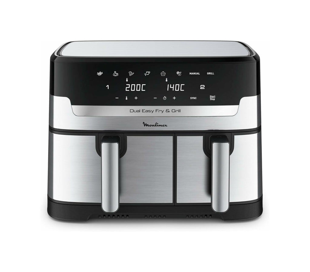 Moulinex EZ905D20 Dual Easy Fry & Grill Friggitrice ad aria doppio cestello 8.3 l. - inox/nero