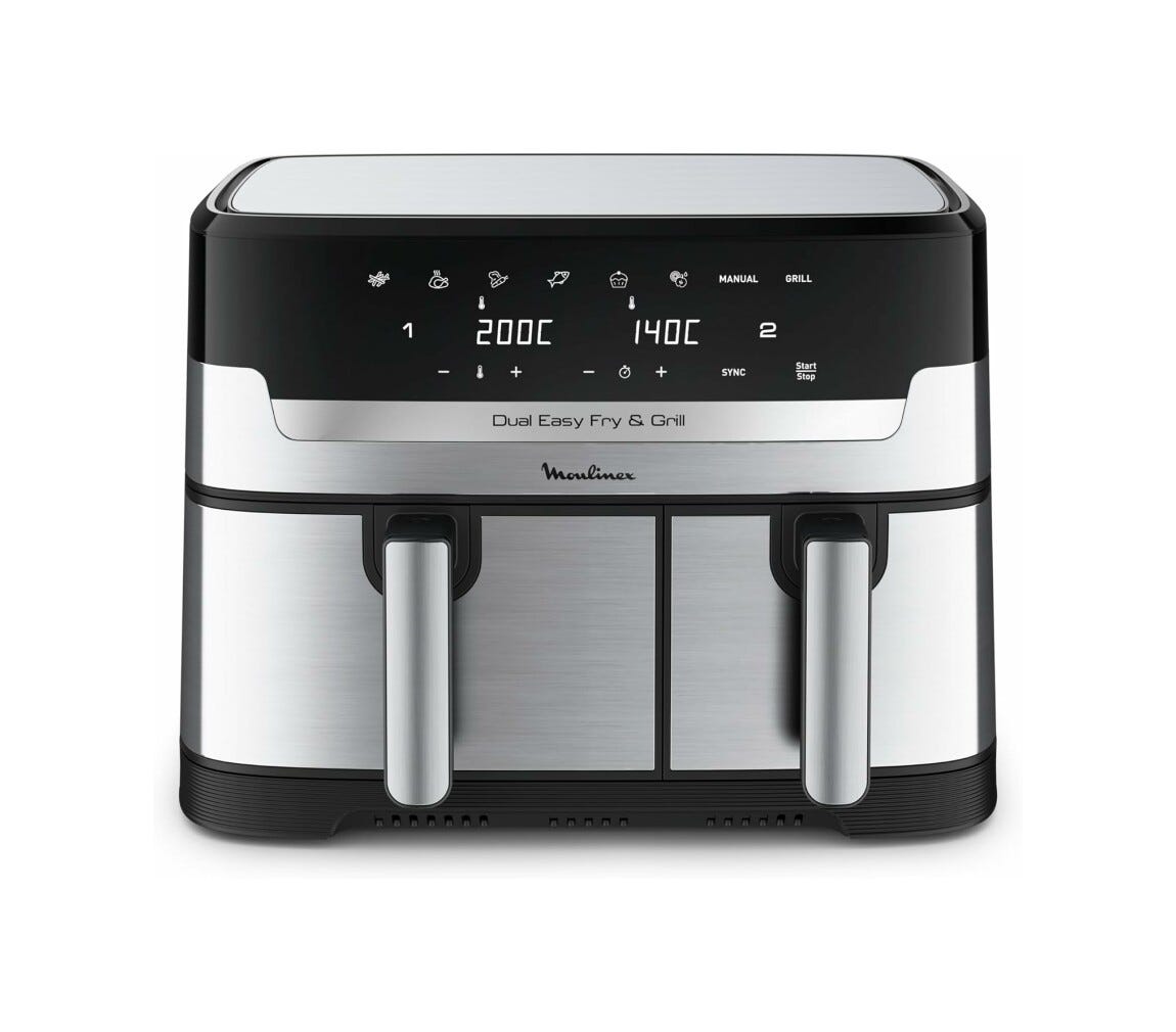 Moulinex EZ905D20 Dual Easy Fry & Grill Friggitrice ad aria doppio cestello 8.3 l. - inox/nero