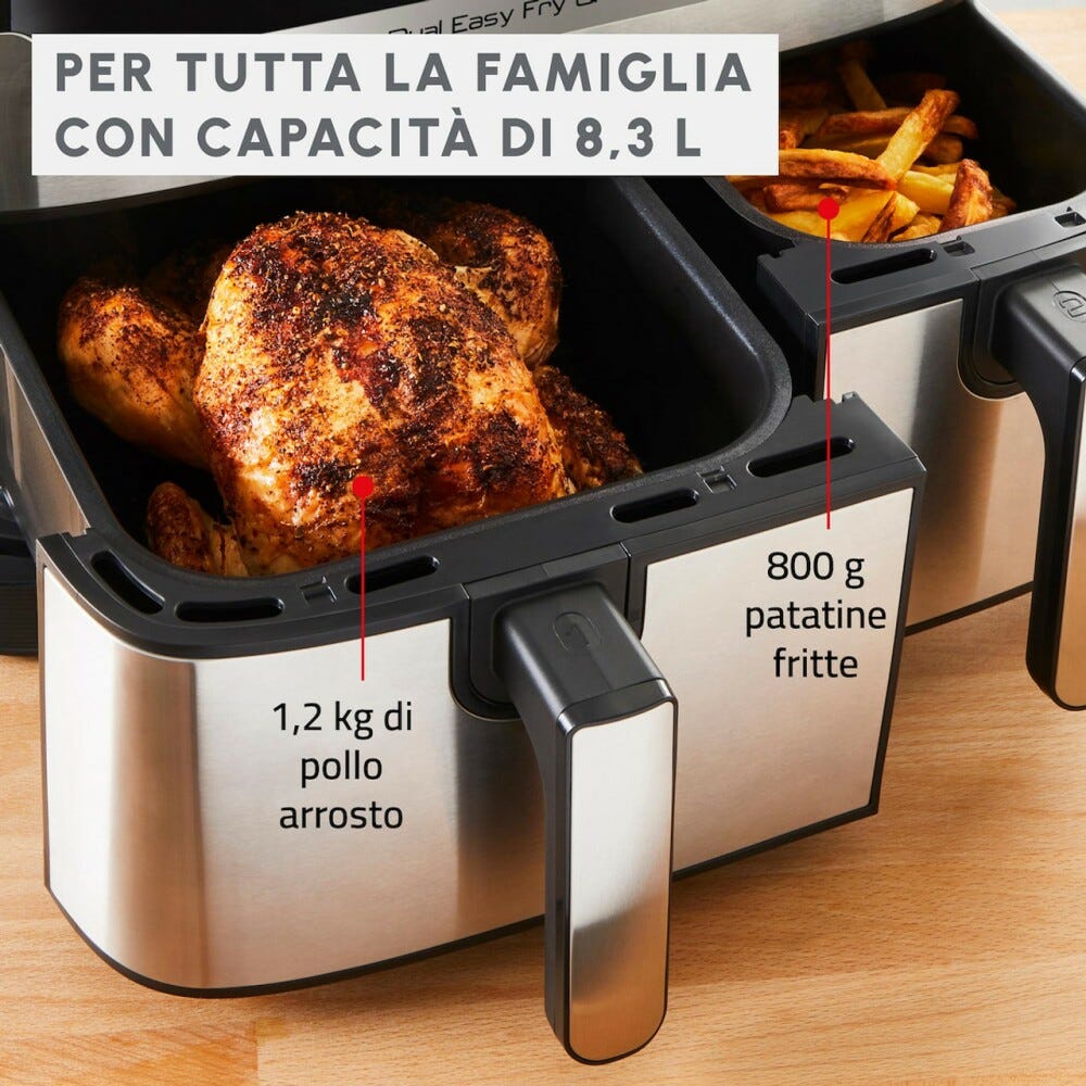 Moulinex EZ905D20 Dual Easy Fry & Grill Friggitrice ad aria doppio cestello 8.3 l. - inox/nero