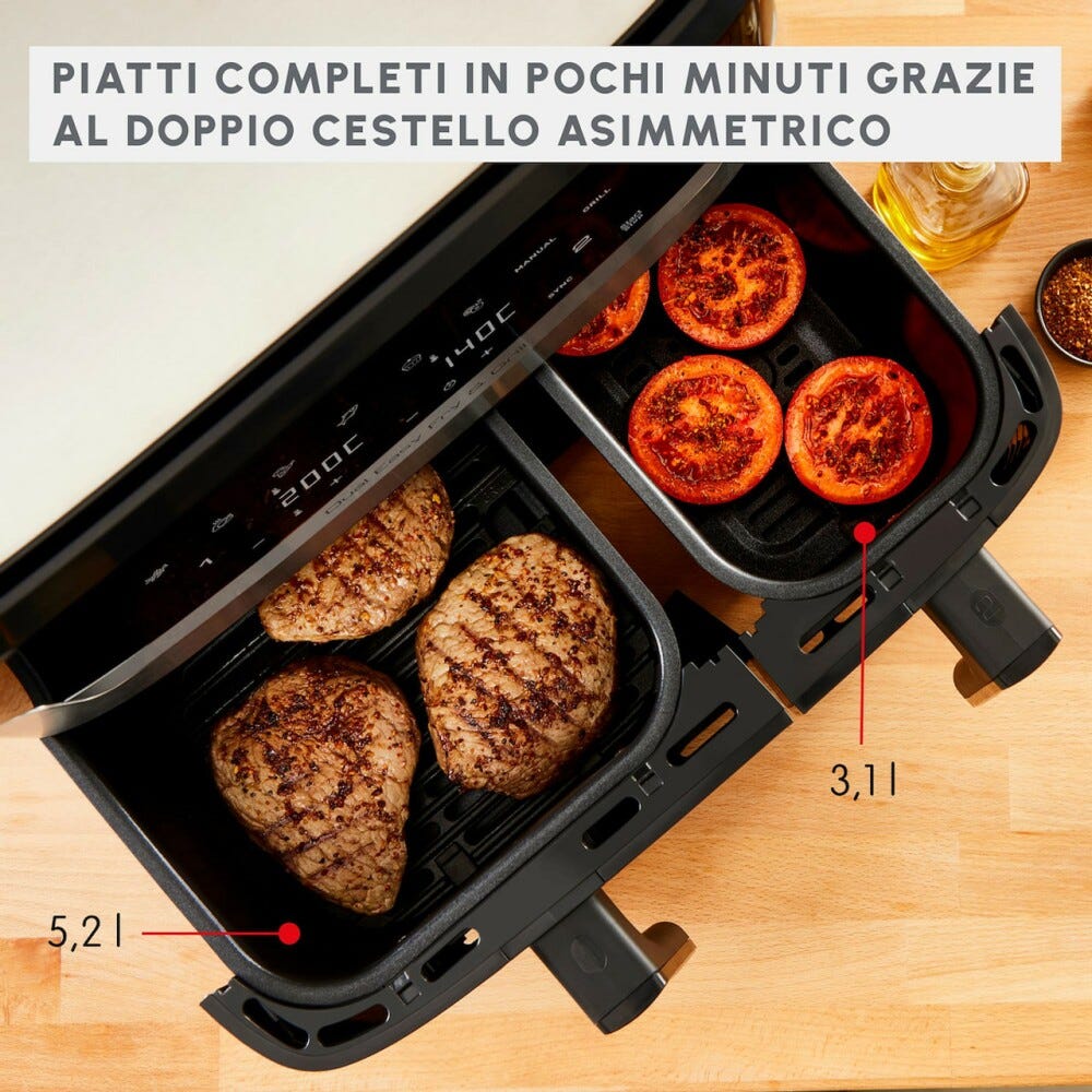 Moulinex EZ905D20 Dual Easy Fry & Grill Friggitrice ad aria doppio cestello 8.3 l. - inox/nero