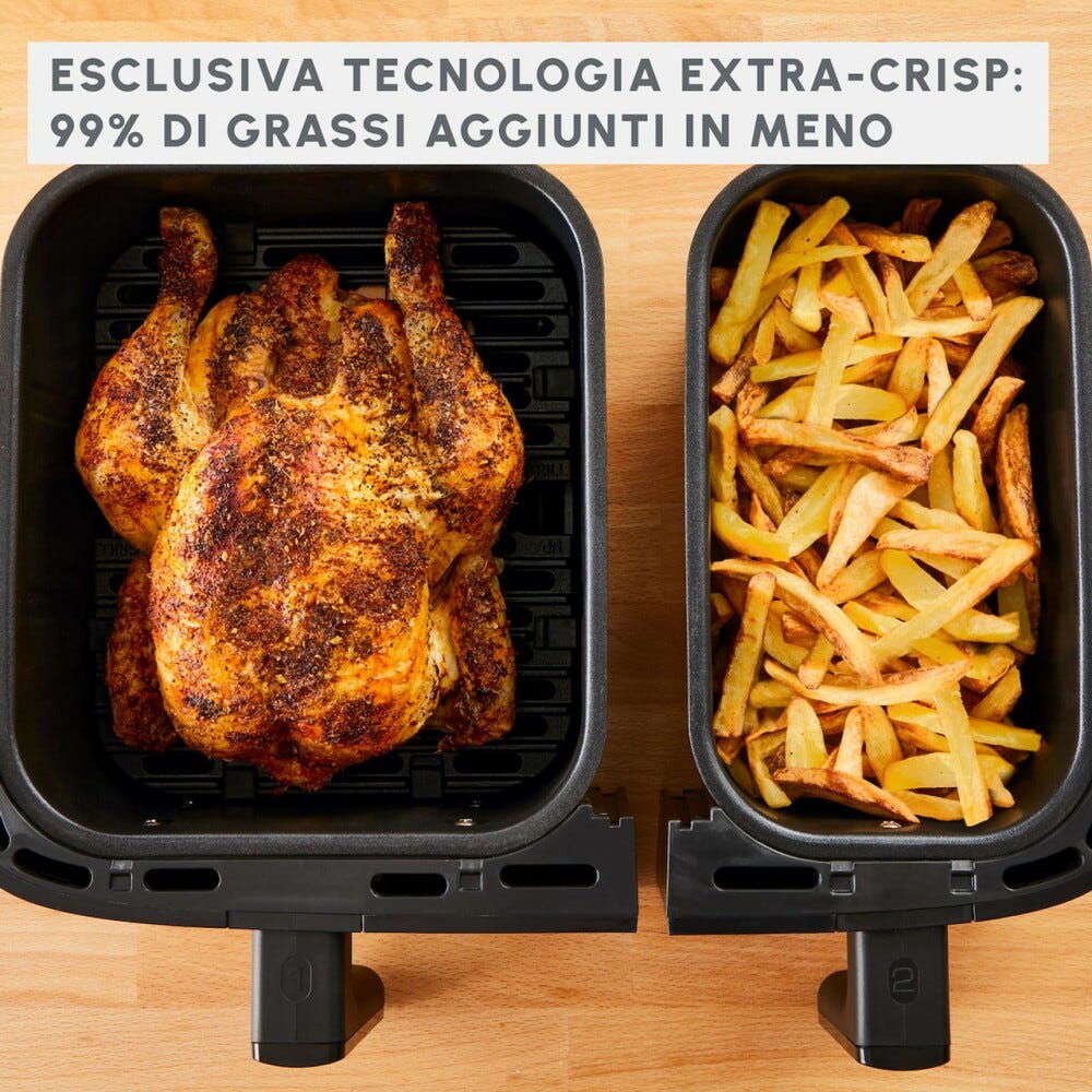 Moulinex EZ905D20 Dual Easy Fry & Grill Friggitrice ad aria doppio cestello 8.3 l. - inox/nero