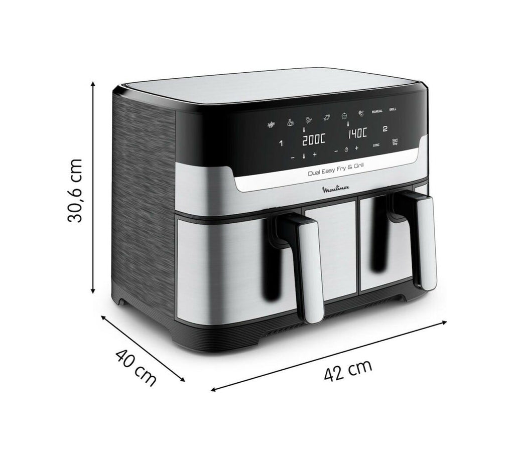 Moulinex EZ905D20 Dual Easy Fry & Grill Friggitrice ad aria doppio cestello 8.3 l. - inox/nero