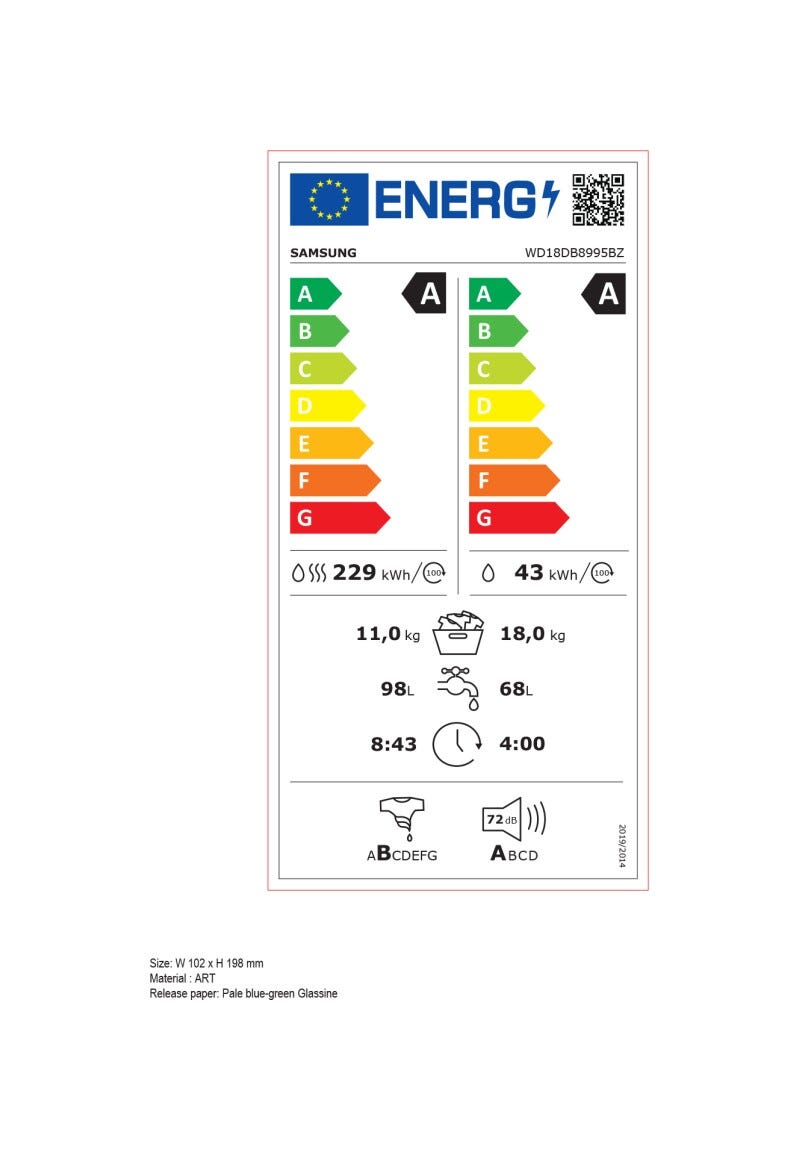 Samsung WD18DB8995BZT2 Bespoke Ai Laudry Combo™ Lavasciuga cm. 69 h. 111 - lavaggio 18 kg - asciugatura 11 kg - gray