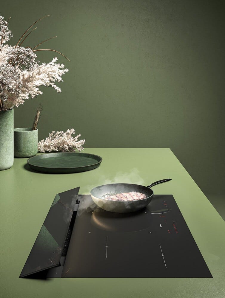 Falmec BRERA 75 COOKING SYSTEM Piano cottura a induzione cm 75 con cappa integrata da 800 m3/h - vetroceramica nero lucido
