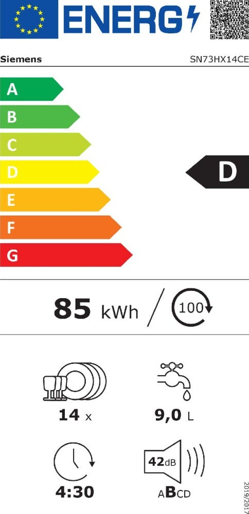 Siemens SN73HX14CE iq300 Lavastoviglie a incasso totale 14 coperti, Home Connect, varioHinge, cerniere sliding