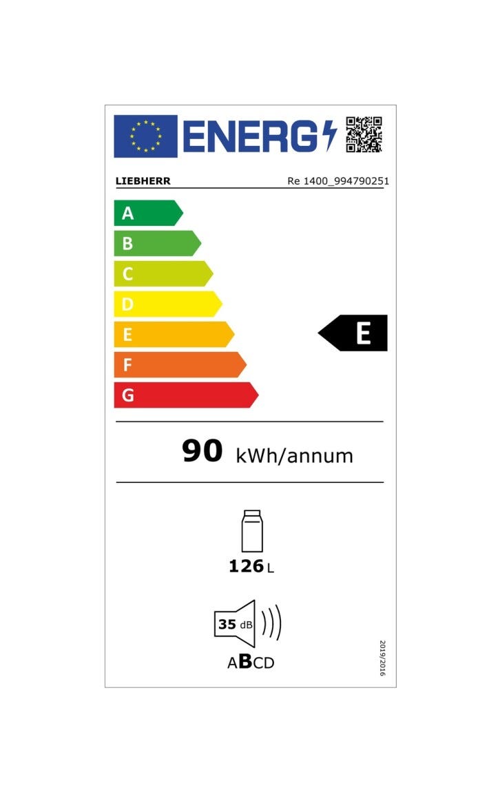 Liebherr Re1400 Pure Frigorifero a libera installazione cm. 55 h. 85 - lt. 125 - bianco