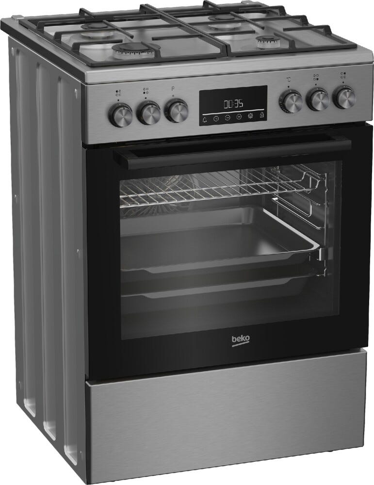 Beko FBMA61330GXDTN Cucina da accosto cm. 60 - 4 fuochi gas + 1 forno a gas - argento