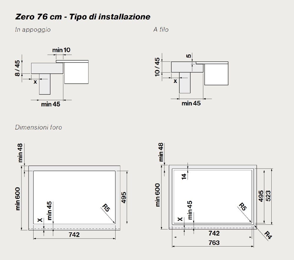 Falmec ZERO 76 COOKING SYSTEM Piano cottura a induzione 76 cm con cappa aspirante integrata da 600 m3/h - vetroceramica nero