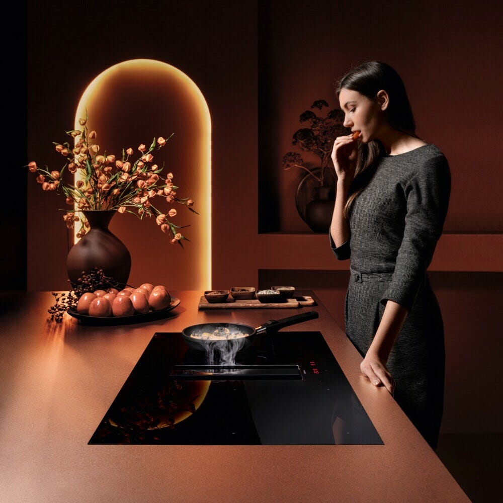 Falmec ZERO EASY 76 COOKING SYSTEM Piano cottura a induzione 76 cm con cappa filtrante integrata da 600 m3/h - vetroceramica nero