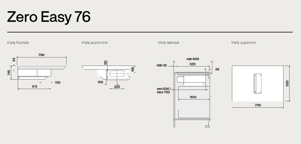 Falmec ZERO EASY 76 COOKING SYSTEM Piano cottura a induzione 76 cm con cappa filtrante integrata da 600 m3/h - vetroceramica nero