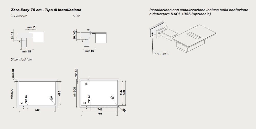 Falmec ZERO EASY 76 COOKING SYSTEM Piano cottura a induzione 76 cm con cappa filtrante integrata da 600 m3/h - vetroceramica nero